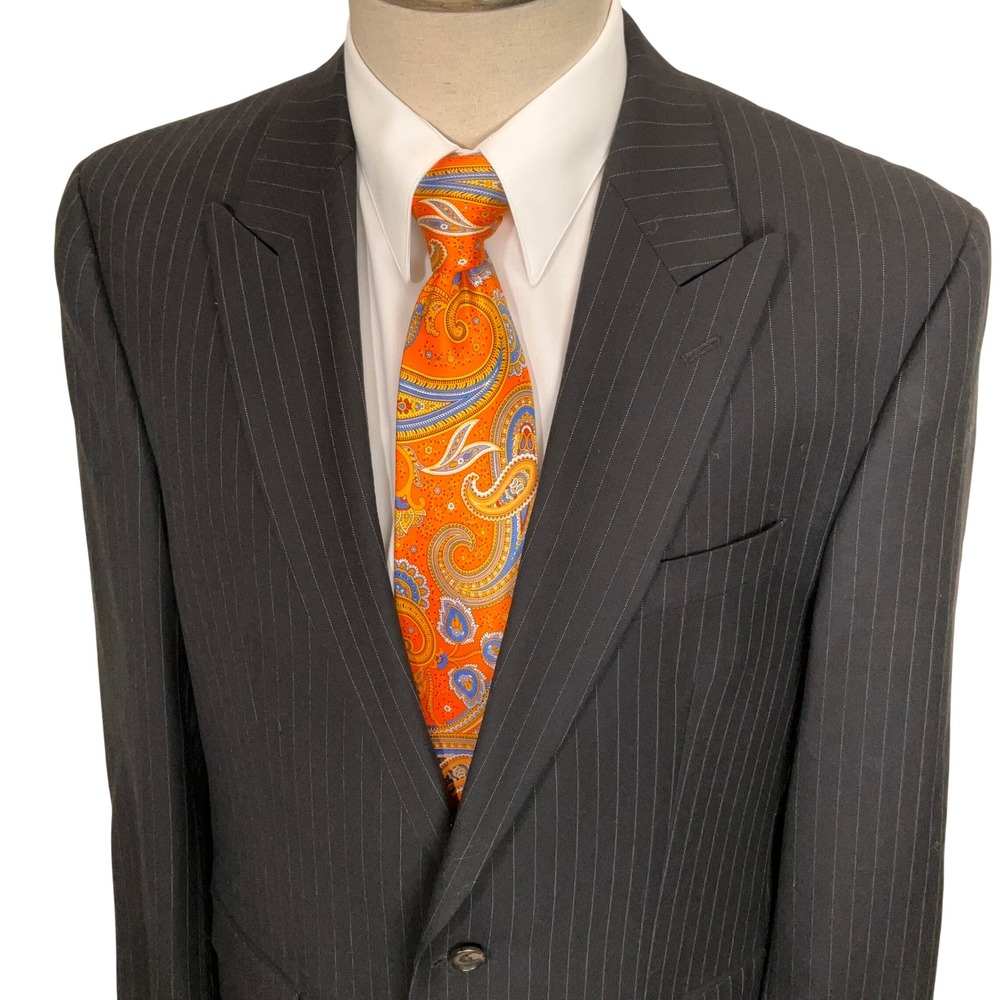Ralph Lauren Blazer Men 42L Black Pinstripe Wool 2-Button Jacket